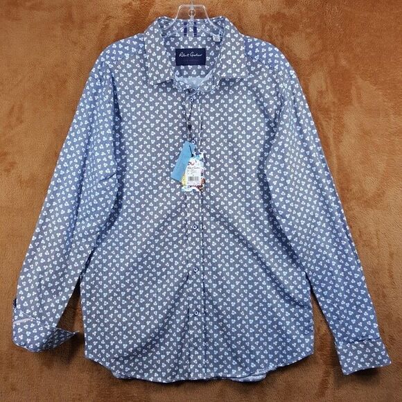ROBERT GRAHAM Shirt Mens XL Blue Floral Button Up Tailored Fit Stretch SENAN - Picture 2 of 12